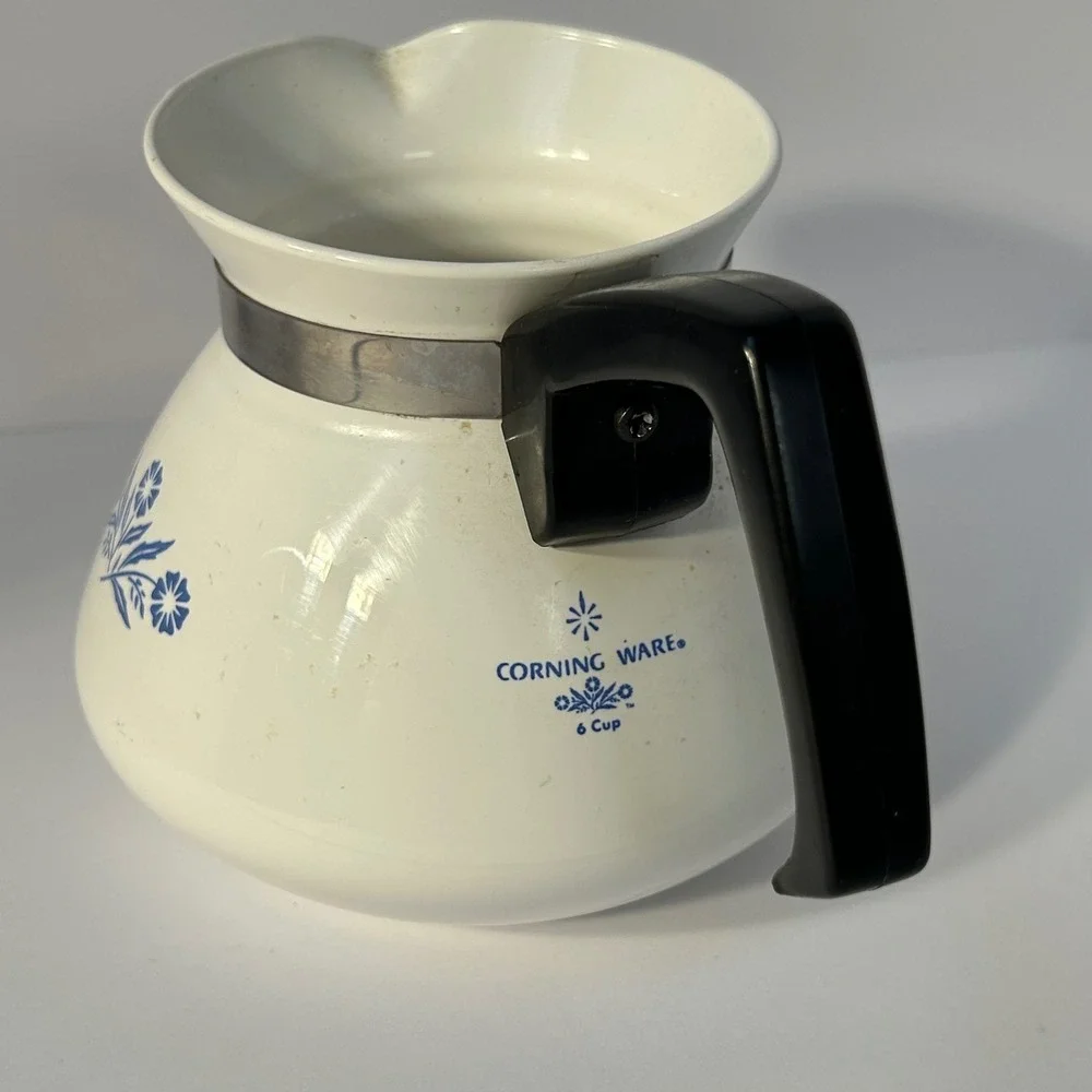 Corning Ware 6 Cup Coffee Pot Perculator‎ White Blue Floral Handle